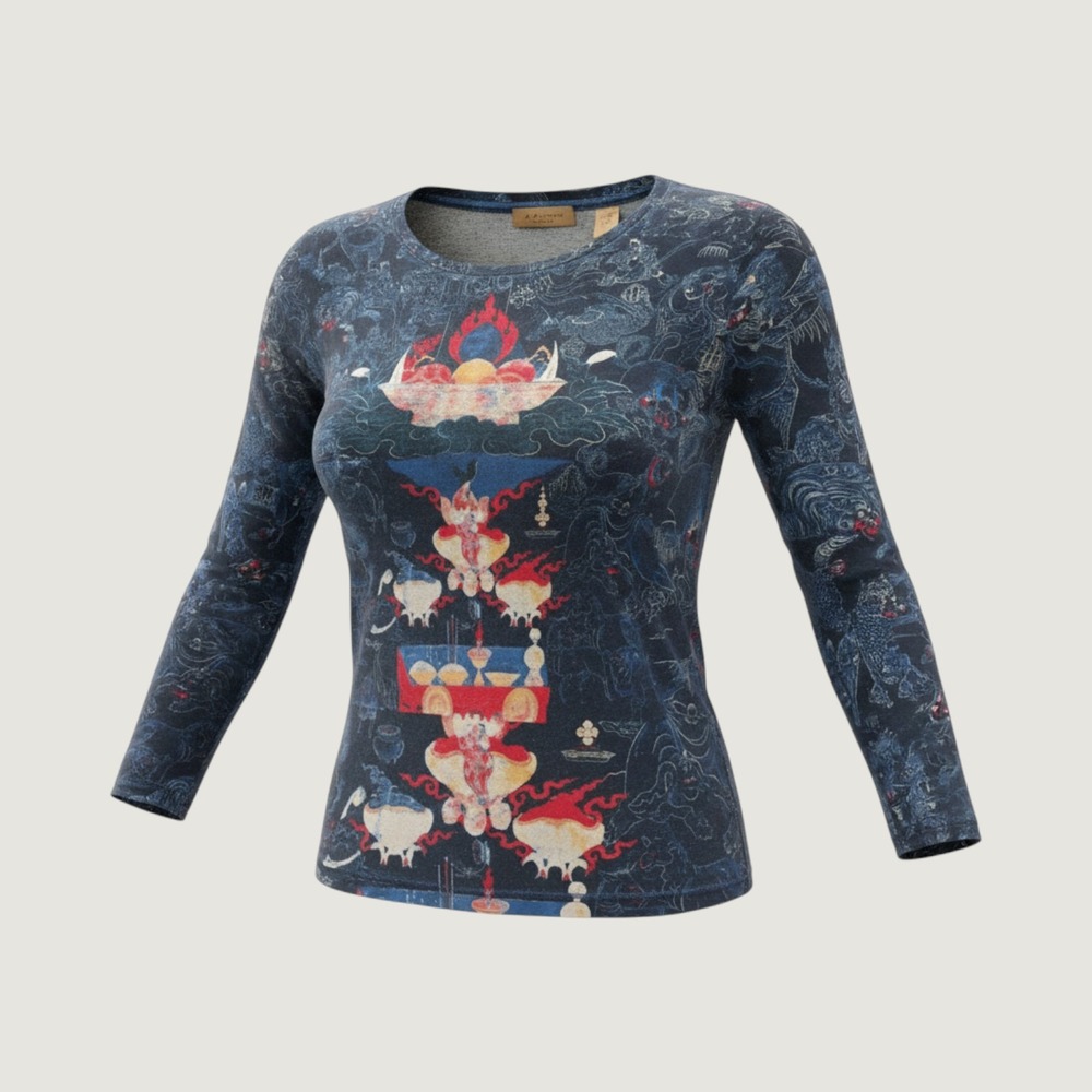i.e. relaxed‎ Petite PXL Navy Blue Tibetan Thangka Graphic Long Sleeve Top